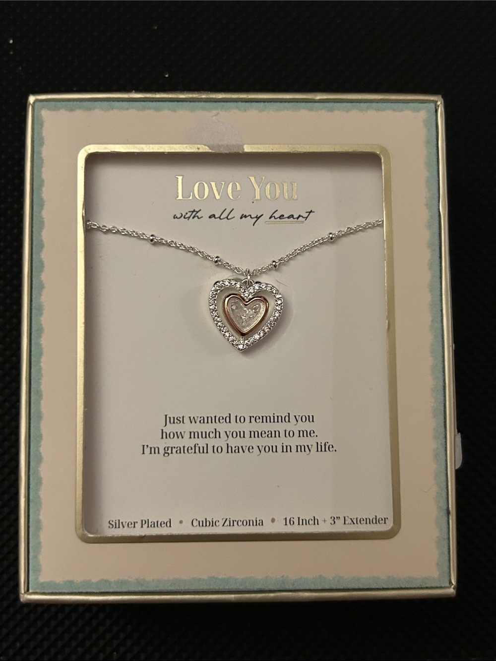 Target Silver and Rose Gold Heart Pendant Necklace with Cubic Zirconia